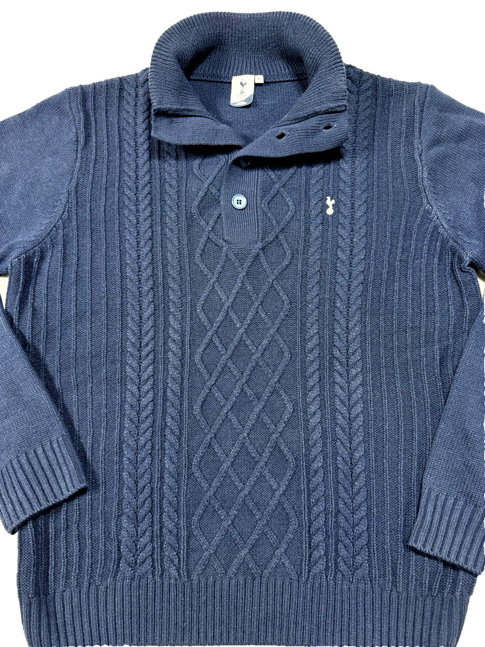 Tottenham Hotspur Official Cable Knit Mock Neck Sweater Mens SZ XL Navy